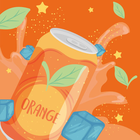 Soda can of orange with ice cubes design, Tasty drink beverage and liquid theme Vector illustrationのイラスト素材