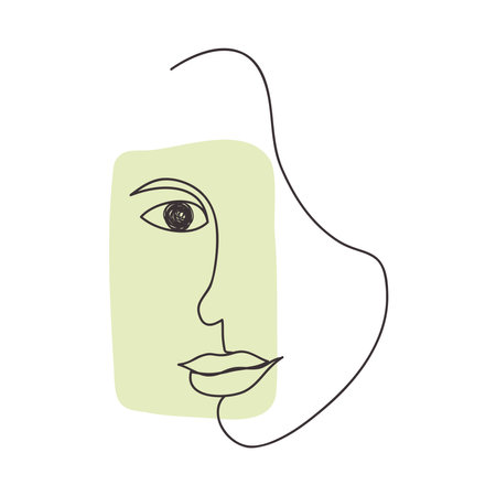 hand drawn modern abstract female profile face over white background, colorful design, vector illustrationのイラスト素材