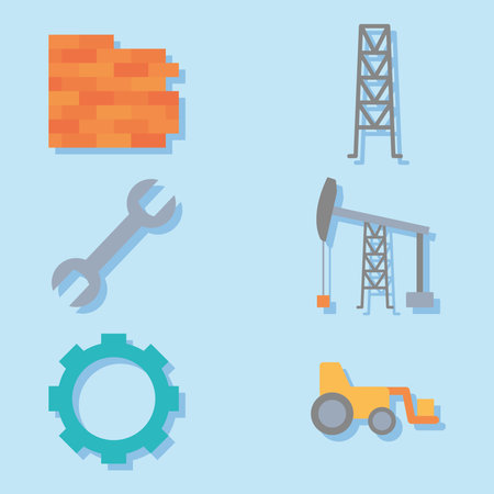 bricks wall and construction icon set over blue background, flat style, vector illustrationのイラスト素材