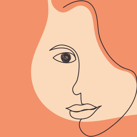 modern abstract female face over orange background, colorful design, vector illustrationのイラスト素材