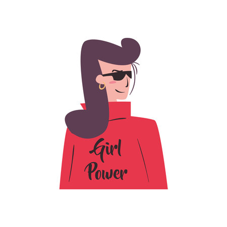 Girl power woman cartoon with glasses design of empowerment female feminism and rights theme Vector illustrationのイラスト素材