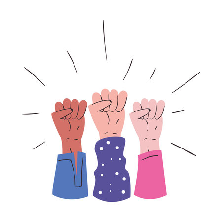 Girl power fists hands up design of Woman empowerment female feminism and rights theme Vector illustrationのイラスト素材