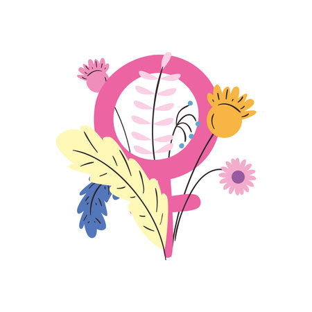 Girl power female gender with flowers and leaves design of Woman empowerment female feminism and rights theme Vector illustrationのイラスト素材