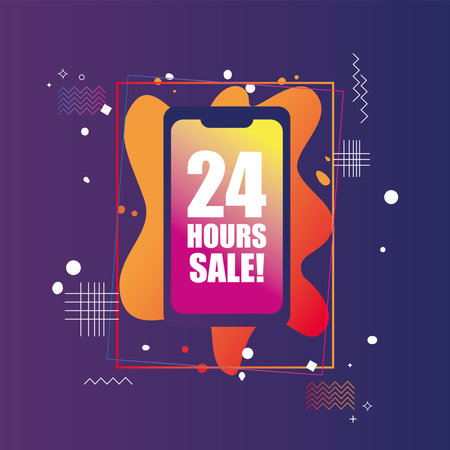 24 hours sale in smartphone design, sale offer shopping and discount theme Vector illustrationのイラスト素材