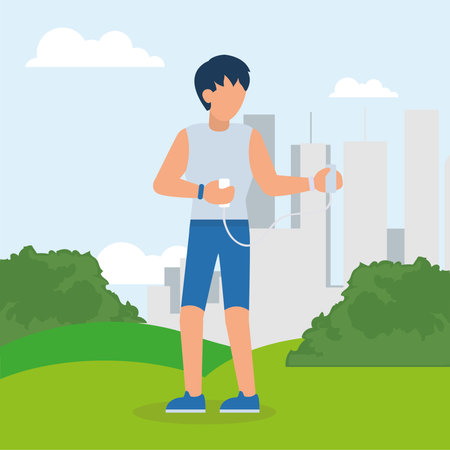 man doing exercise at park design, Activity outdoor and season theme Vector illustrationのイラスト素材