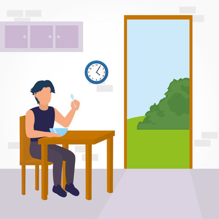 Man taking breakfast at table design, food meal and fresh theme Vector illustrationのイラスト素材