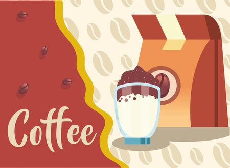 coffee bag and glass design of drink caffeine breakfast and beverage theme Vector illustrationのイラスト素材