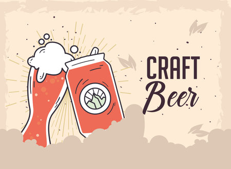 Craft beer glass and can on grunge background design, Pub alcohol and bar theme Vector illustrationのイラスト素材