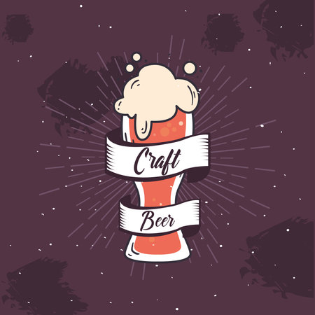 Craft beer glass with ribbon design, Pub alcohol and bar theme Vector illustrationのイラスト素材