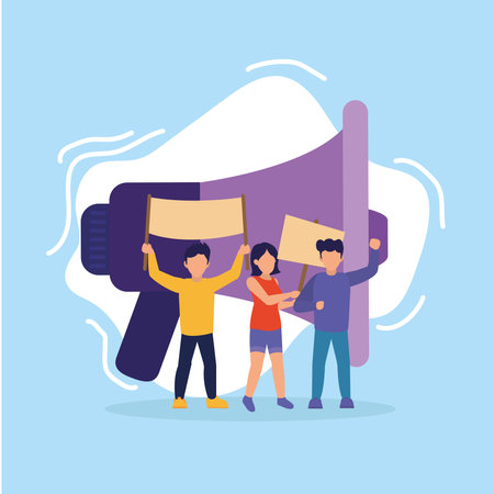 Protest people with banners and megaphone design, Manifestation activist and demonstration theme Vector illustrationのイラスト素材