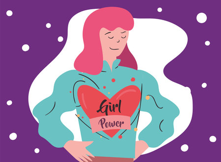 Girl power woman cartoon with heart design of empowerment female feminism and rights theme Vector illustrationのイラスト素材