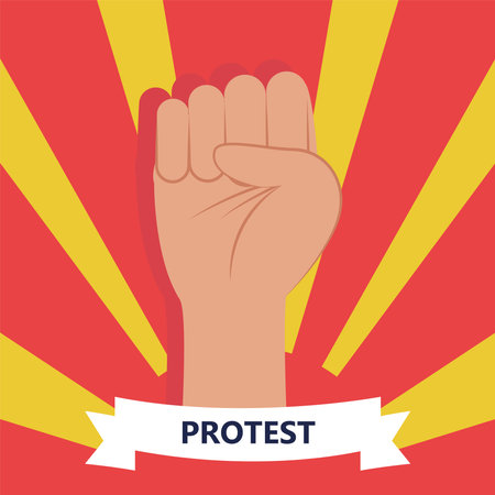 Protest fist hand on striped background design, Manifestation activist and demonstration theme Vector illustrationのイラスト素材