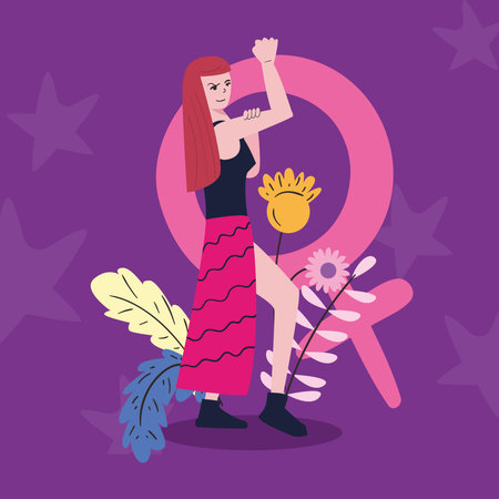 Girl power strong woman cartoon with female gender and flowers design of empowerment female feminism and rights theme Vector illustrationのイラスト素材