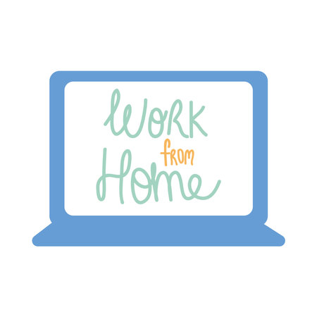 work from home lettering design with laptop computer shape over white background, colorful design, vector illustrationのイラスト素材