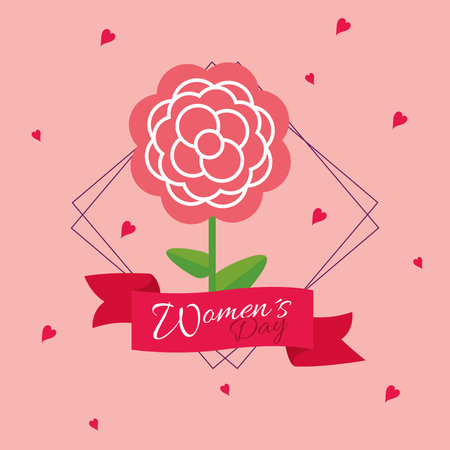 Womens day in ribbon with flower design of Woman empowerment theme Vector illustrationのイラスト素材