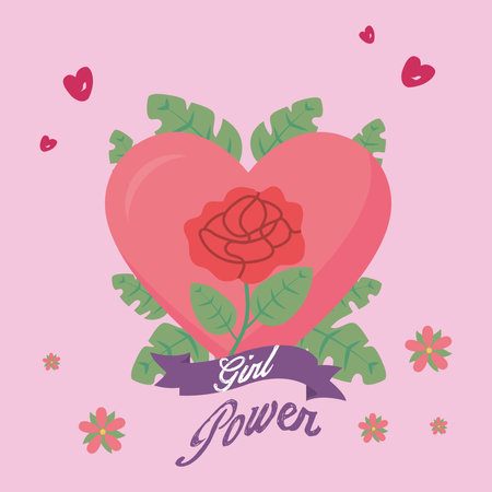 Girl power rose flower in heart design of woman empowerment female feminism and rights theme Vector illustrationのイラスト素材