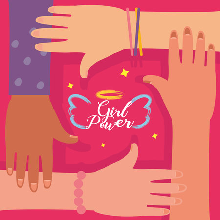 Girl power hands support design of woman empowerment female feminism and rights theme Vector illustrationのイラスト素材