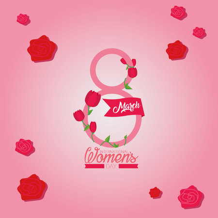 Womens day eight march with roses design of Woman empowerment theme Vector illustrationのイラスト素材