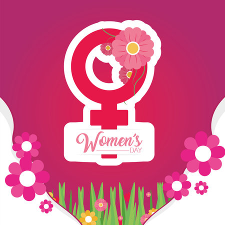 Womens day with pink flowers on female gender design of Woman empowerment theme Vector illustrationのイラスト素材