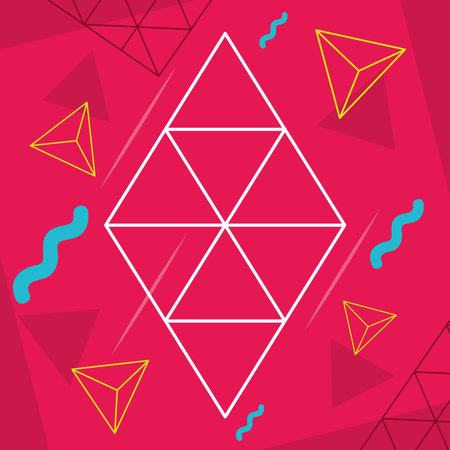 pink background with triangular and geometric shapes, colorful design, vector illustrationのイラスト素材