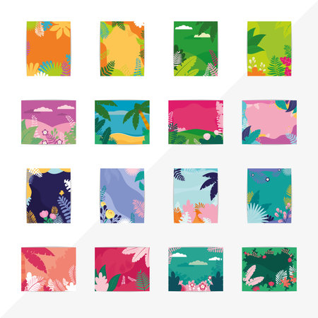 colorful tropical backgrounds set over white background, vector illustrationのイラスト素材