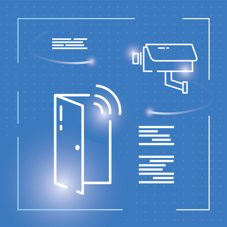 Cyber lock door and cctv camera design of Security password technology and protection online theme Vector illustrationのイラスト素材
