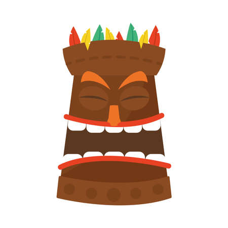 funny hawaiian tiki mask icon over white background, colorful design, vector illustrationのイラスト素材