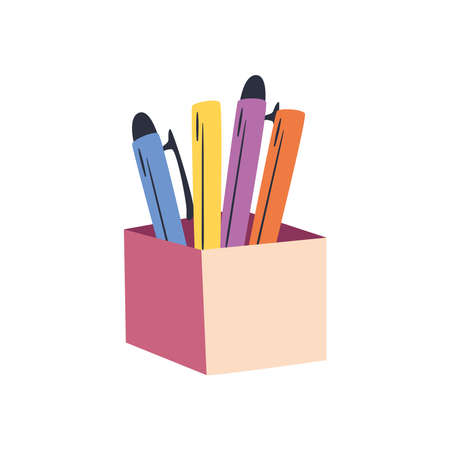 workplace pens in mug design, work office and telecommuting theme Vector illustrationのイラスト素材