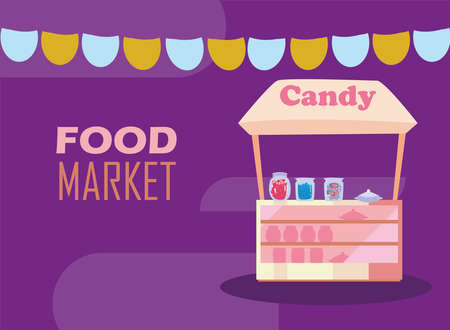 Pink candy market with banner pennant design of shop retail store and buy theme Vector illustrationのイラスト素材