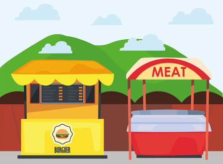 Burguer and meat markets design of shop retail store and buy theme Vector illustrationのイラスト素材
