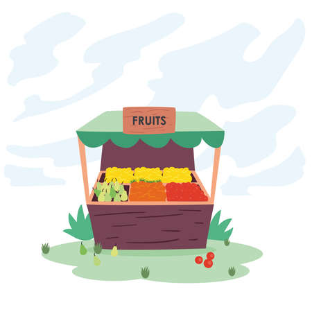 Fruits market outside design of shop retail store and buy theme Vector illustrationのイラスト素材