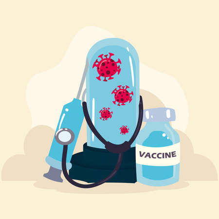 covid 19 virus vaccine jar injection and stethoscope design of 2019 ncov cov and coronavirus theme Vector illustrationのイラスト素材