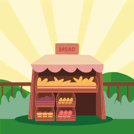 Breads market on striped background design of shop retail store and buy theme Vector illustrationのイラスト素材