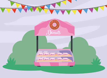 Donuts market with banner pennant design of shop retail store and buy theme Vector illustrationのイラスト素材