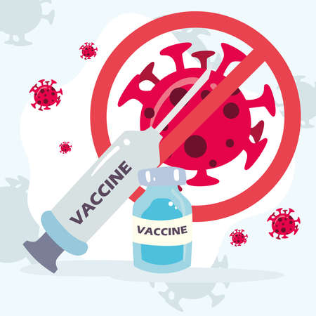 covid 19 virus vaccine ban jar and injection design of 2019 ncov cov and coronavirus theme Vector illustrationのイラスト素材