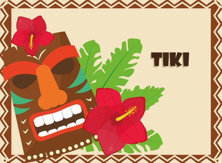 Tiki cartoon with hawaiian flowers design of tropical summer and exotic theme Vector illustrationのイラスト素材