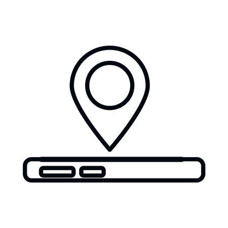cellphone and location pin icon over white background, line style, vector illustrationのイラスト素材