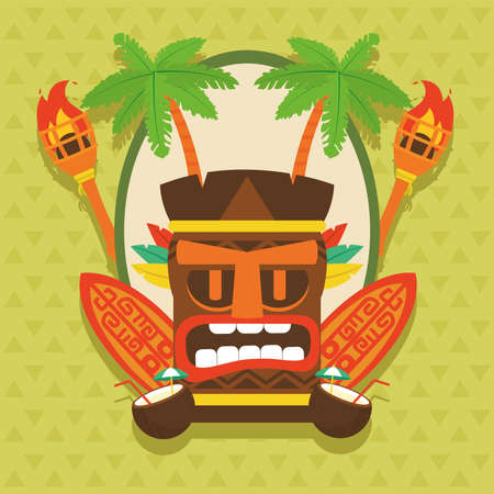 Tiki cartoon with surfboards design of Hawaiian tropical summer and exotic theme Vector illustrationのイラスト素材