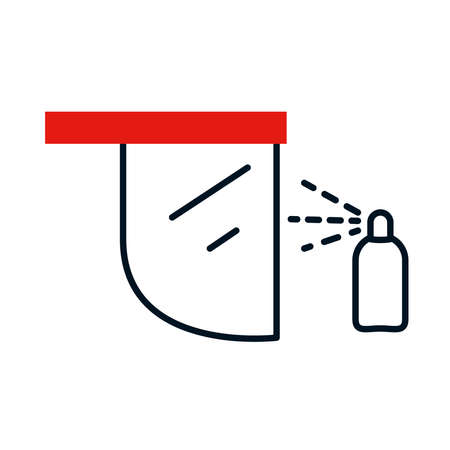 face shield and sanitizer spray over white background, colorful design, vector illustrationのイラスト素材