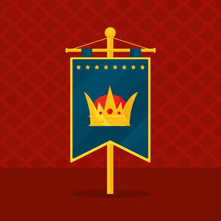 elegant medieval shield with crown icon over red background, colorful design, vector illustrationのイラスト素材