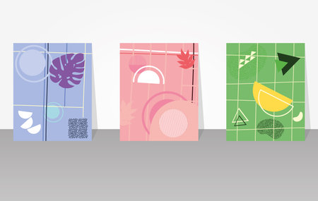 three colorful and abstract covers over gray and white background, vector illustration