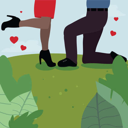 Happy valentines day couple legs with leaves of love passion and romantic theme Vector illustrationのイラスト素材