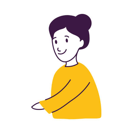 cartoon woman wearing a yellow tshirt over white background, colorful design, vector illustrationのイラスト素材