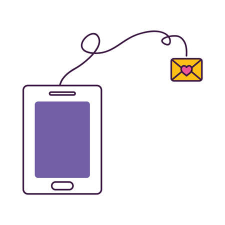 cellphone and love letter envelope over white background, colorful design, vector illustrationのイラスト素材
