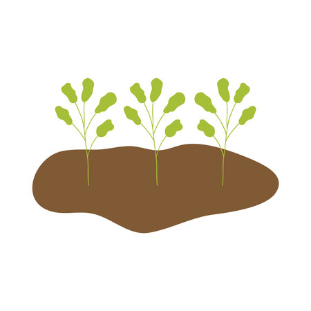 soil with plants growing over white background, colorful design, vector illustrationのイラスト素材