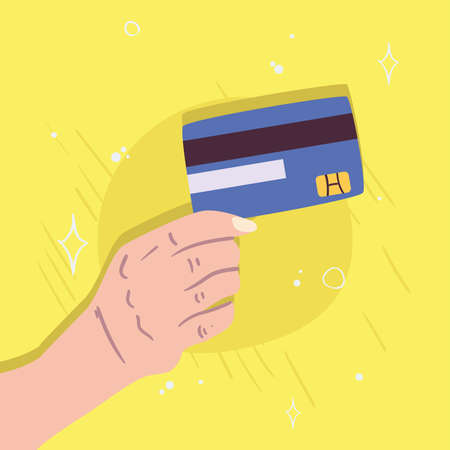 hand holding credit card design of shopping money commerce and market theme Vector illustrationのイラスト素材