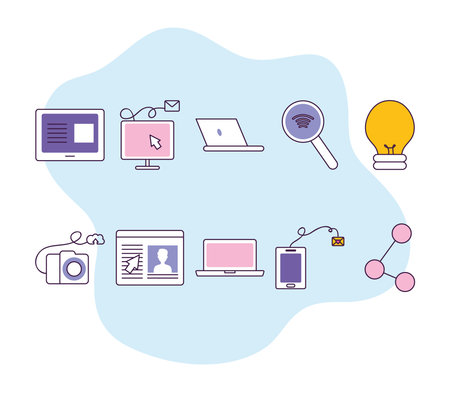 technology and computers icons over white background, colorful design, vector illustrationのイラスト素材