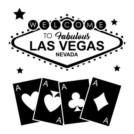 las vegas billboard and gambling cards over white background, silhouette style, vector illustrationのイラスト素材