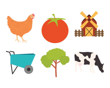animals and farm icon set over white background, colorful design, vector illustrationのイラスト素材