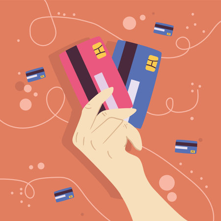 hand holding credit cards design of shopping money commerce and market theme Vector illustrationのイラスト素材
